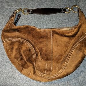 Brown suede authentic coach purse